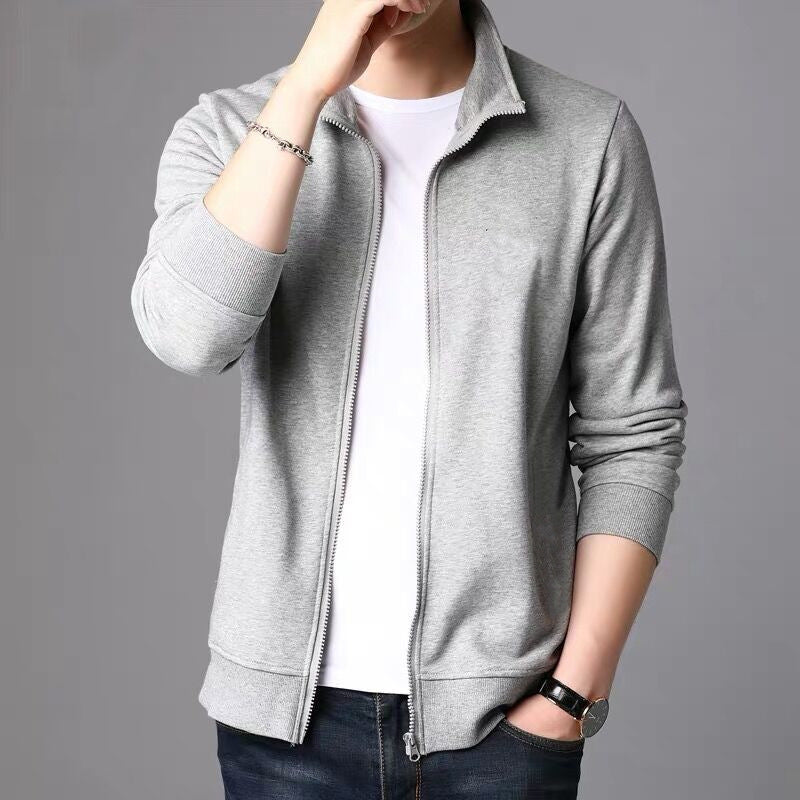 Spring Solid Colored Mens Zip Up Jacket