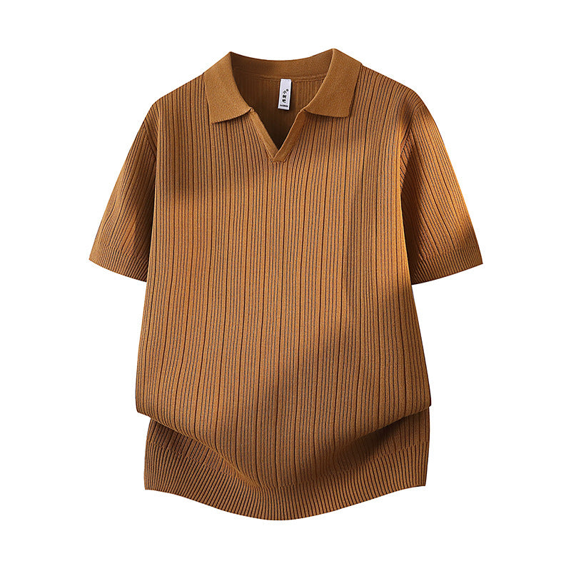 Slim-fit Lapel Solid-color Casual Thin Half-sleeve Mens