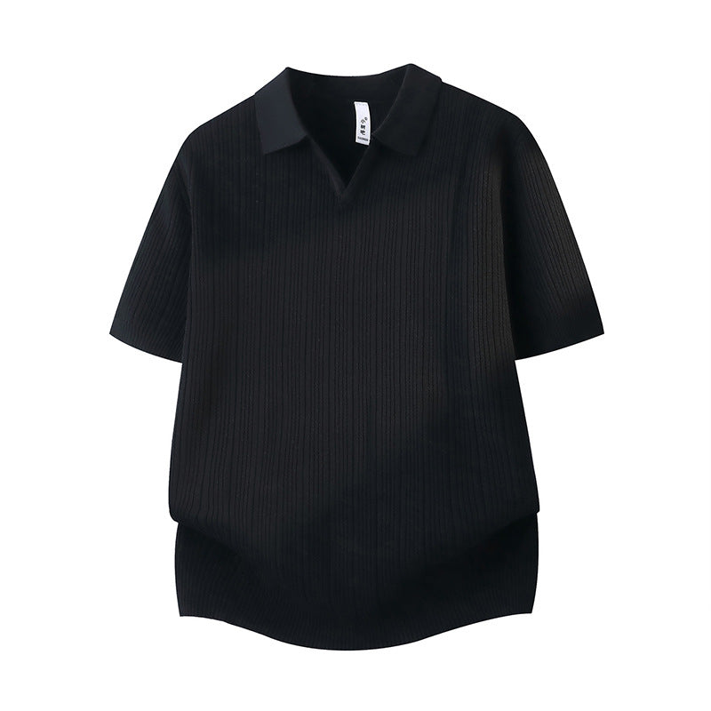 Slim-fit Lapel Solid-color Casual Thin Half-sleeve Mens