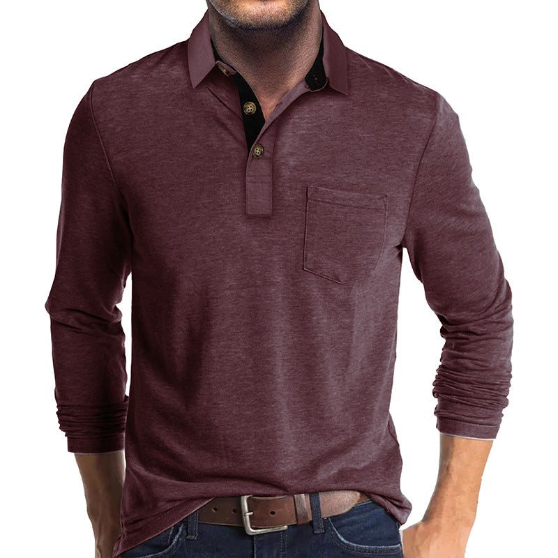 Mens Long-sleeve Lapel T-shirt Winter Base Layer Top