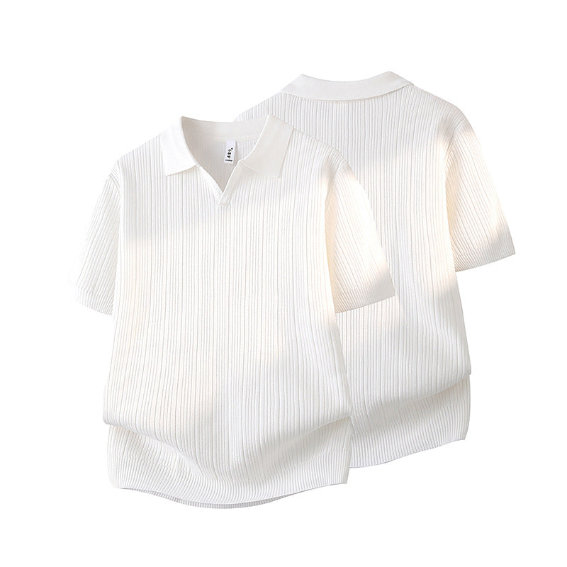 Slim-fit Lapel Solid-color Casual Thin Half-sleeve Mens