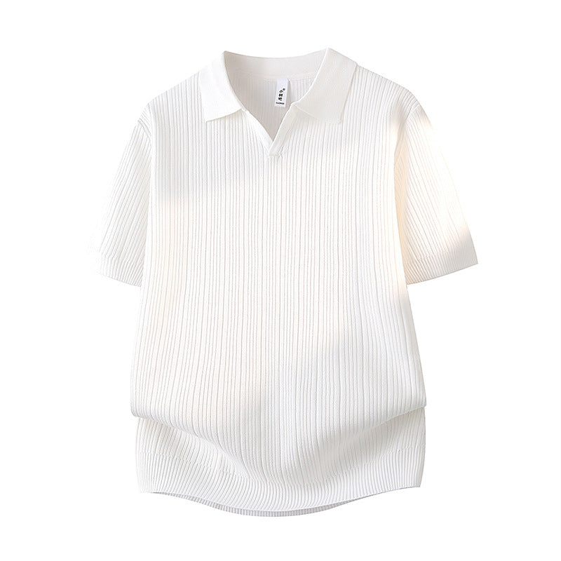 Slim-fit Lapel Solid-color Casual Thin Half-sleeve Mens